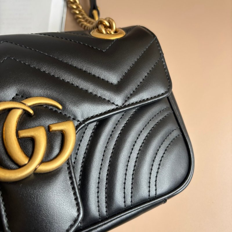 限時出清特價 ::GUCCI:: 446744 黑色MARMONT 22金鍊肩背斜背包-8