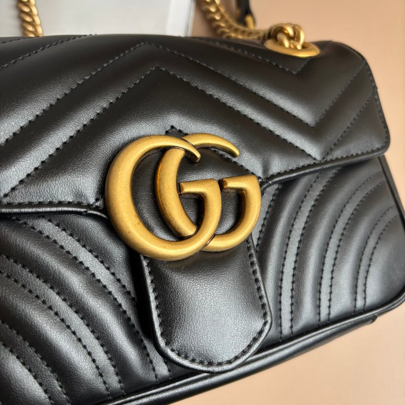 限時出清特價 ::GUCCI:: 446744 黑色MARMONT 22金鍊肩背斜背包-9