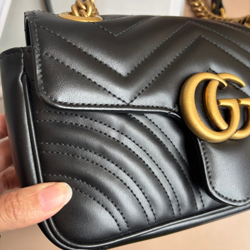 限時出清特價 ::GUCCI:: 446744 黑色MARMONT 22金鍊肩背斜背包-10