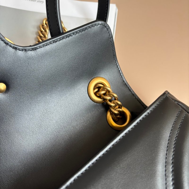 限時出清特價 ::GUCCI:: 446744 黑色MARMONT 22金鍊肩背斜背包-22