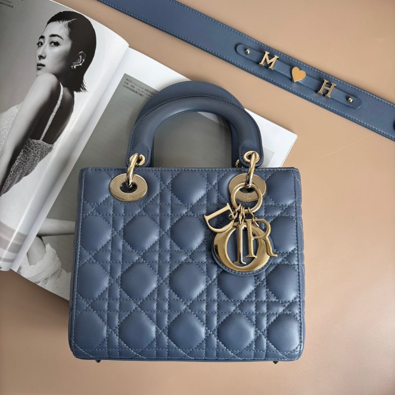 ::Christian Dior:: Lady Dior My ABCDior 紫藍羊皮5x4藤格紋淡金釦手提斜背黛妃包-2