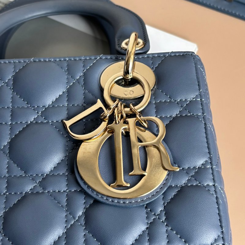 ::Christian Dior:: Lady Dior My ABCDior 紫藍羊皮5x4藤格紋淡金釦手提斜背黛妃包-3