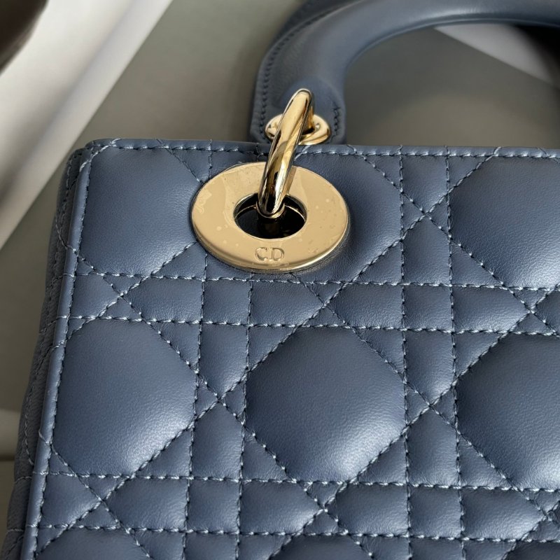 ::Christian Dior:: Lady Dior My ABCDior 紫藍羊皮5x4藤格紋淡金釦手提斜背黛妃包-4