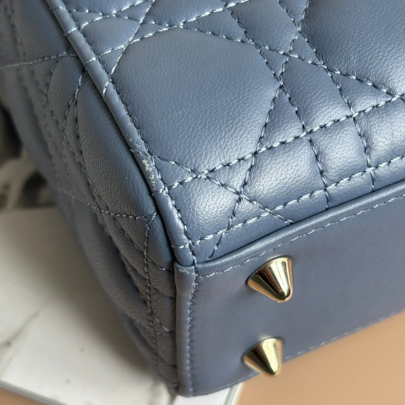 ::Christian Dior:: Lady Dior My ABCDior 紫藍羊皮5x4藤格紋淡金釦手提斜背黛妃包-11