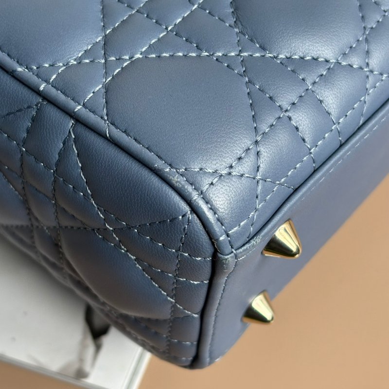 ::Christian Dior:: Lady Dior My ABCDior 紫藍羊皮5x4藤格紋淡金釦手提斜背黛妃包-13