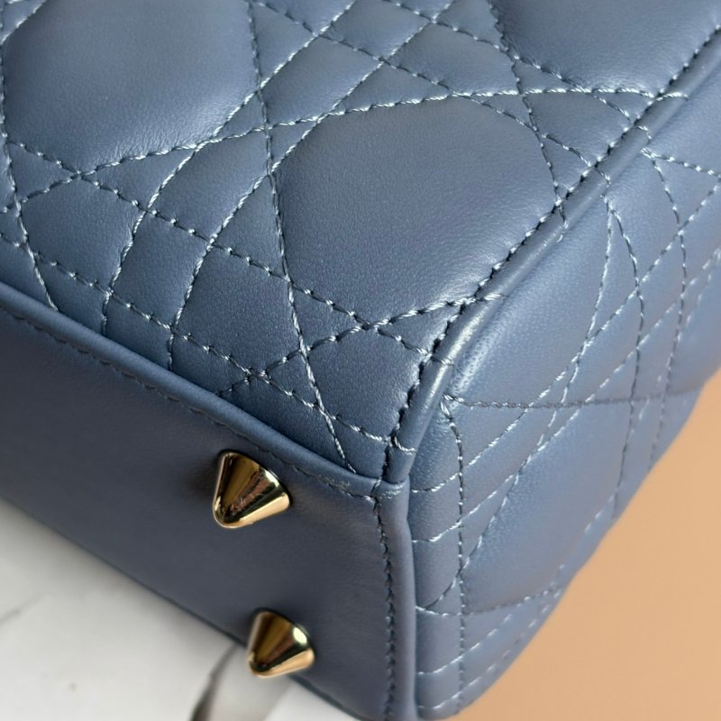 ::Christian Dior:: Lady Dior My ABCDior 紫藍羊皮5x4藤格紋淡金釦手提斜背黛妃包-14