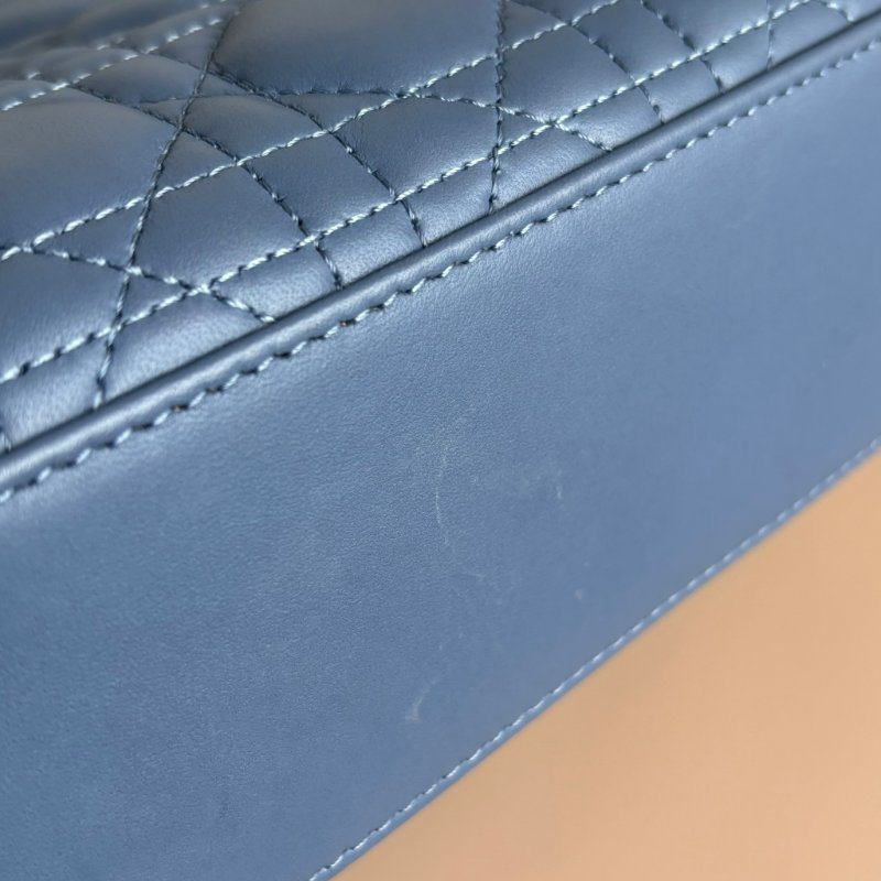 ::Christian Dior:: Lady Dior My ABCDior 紫藍羊皮5x4藤格紋淡金釦手提斜背黛妃包-16