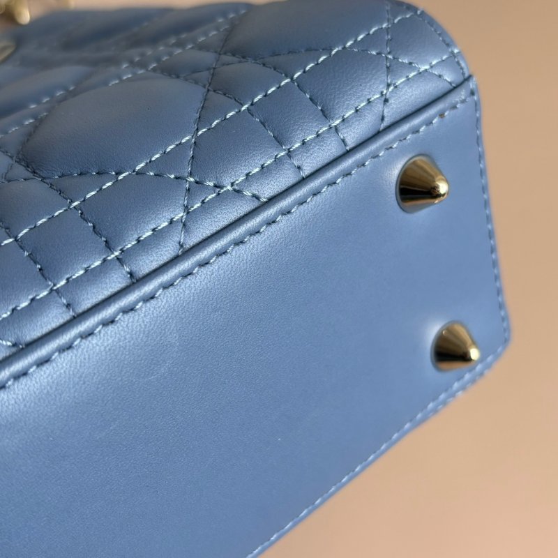 ::Christian Dior:: Lady Dior My ABCDior 紫藍羊皮5x4藤格紋淡金釦手提斜背黛妃包-17