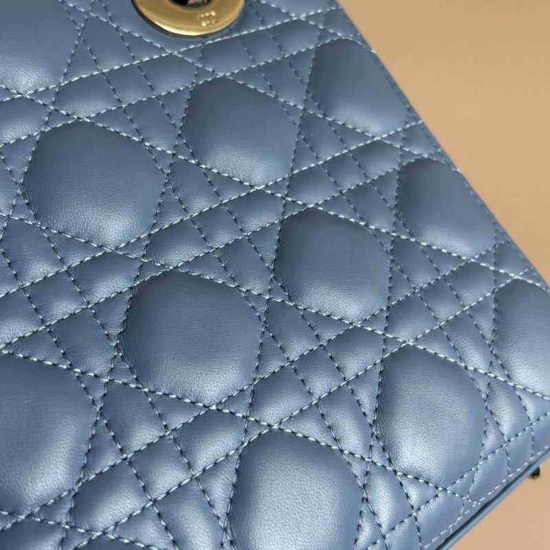 ::Christian Dior:: Lady Dior My ABCDior 紫藍羊皮5x4藤格紋淡金釦手提斜背黛妃包-18