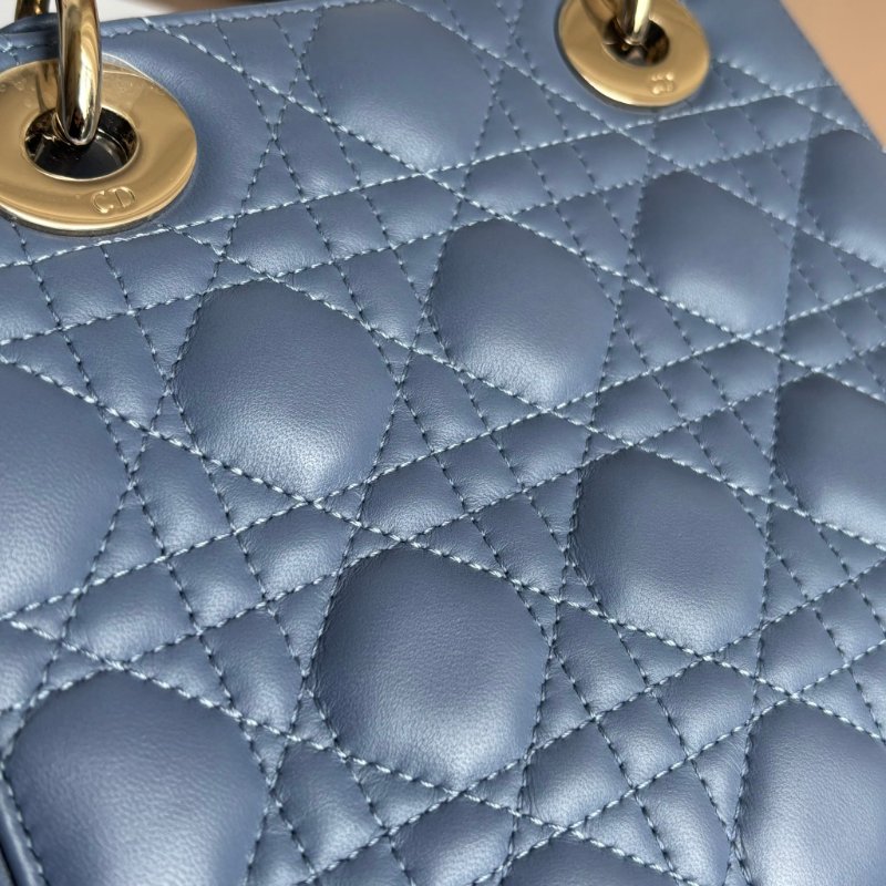 ::Christian Dior:: Lady Dior My ABCDior 紫藍羊皮5x4藤格紋淡金釦手提斜背黛妃包-19