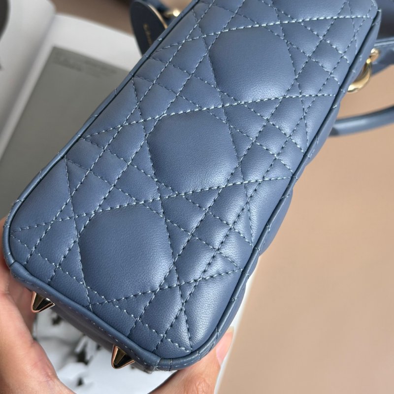::Christian Dior:: Lady Dior My ABCDior 紫藍羊皮5x4藤格紋淡金釦手提斜背黛妃包-20