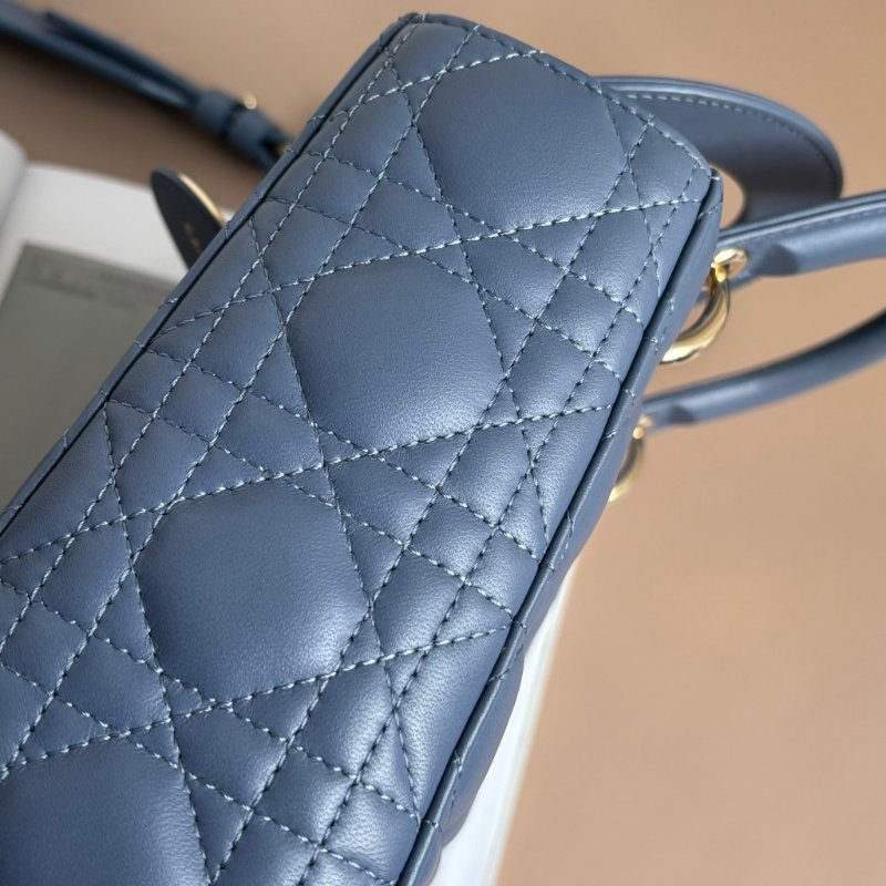 ::Christian Dior:: Lady Dior My ABCDior 紫藍羊皮5x4藤格紋淡金釦手提斜背黛妃包-21