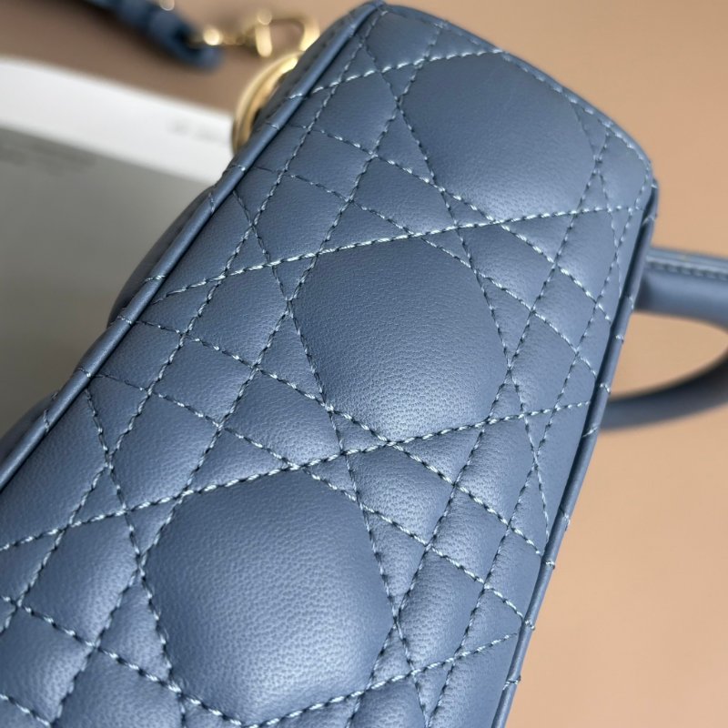 ::Christian Dior:: Lady Dior My ABCDior 紫藍羊皮5x4藤格紋淡金釦手提斜背黛妃包-23