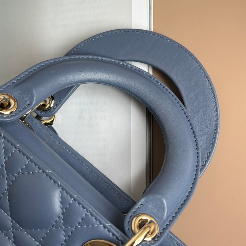 ::Christian Dior:: Lady Dior My ABCDior 紫藍羊皮5x4藤格紋淡金釦手提斜背黛妃包-24