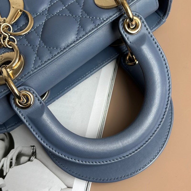 ::Christian Dior:: Lady Dior My ABCDior 紫藍羊皮5x4藤格紋淡金釦手提斜背黛妃包-25