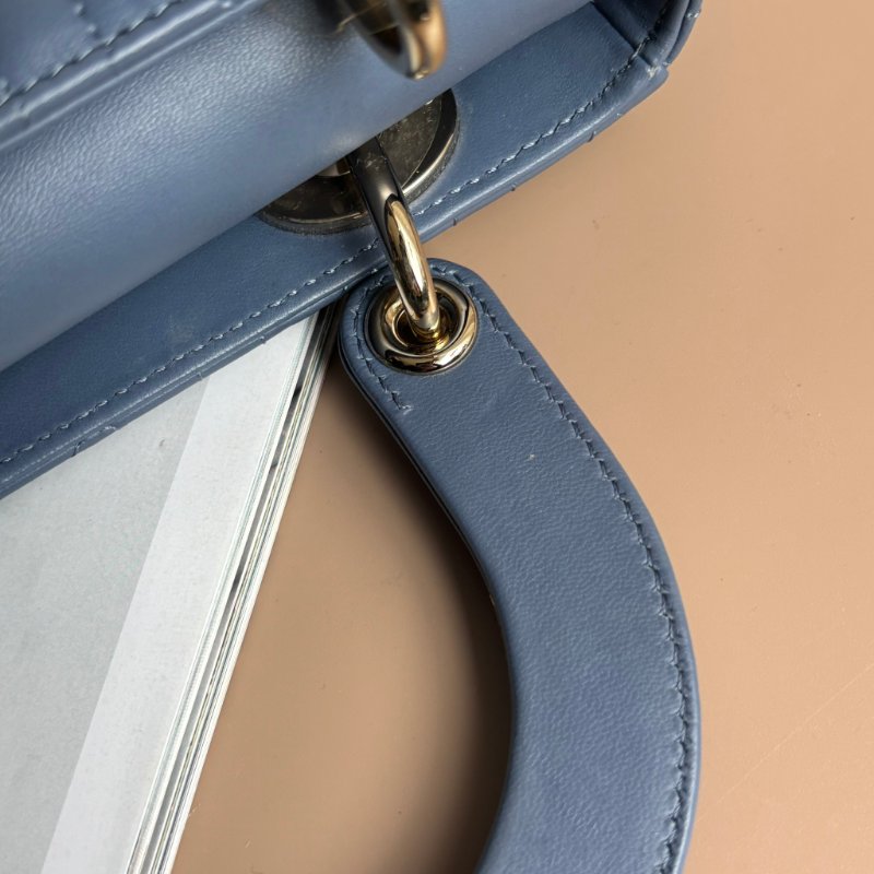 ::Christian Dior:: Lady Dior My ABCDior 紫藍羊皮5x4藤格紋淡金釦手提斜背黛妃包-26