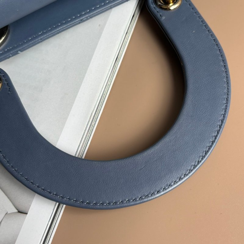 ::Christian Dior:: Lady Dior My ABCDior 紫藍羊皮5x4藤格紋淡金釦手提斜背黛妃包-27