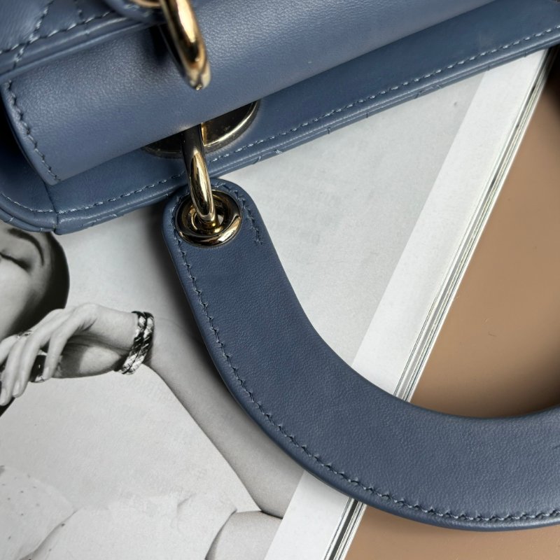 ::Christian Dior:: Lady Dior My ABCDior 紫藍羊皮5x4藤格紋淡金釦手提斜背黛妃包-28