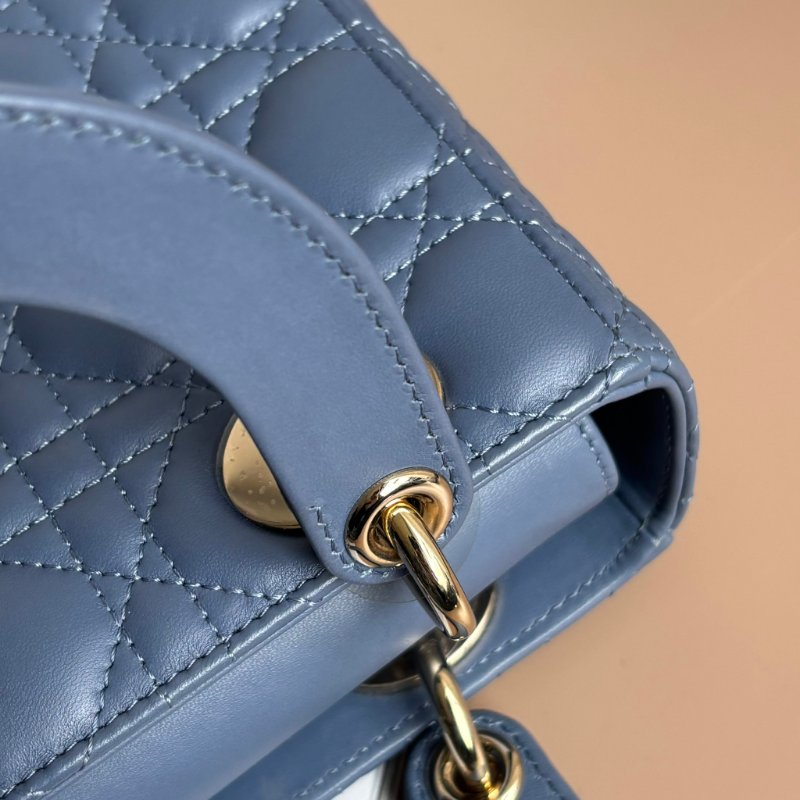 ::Christian Dior:: Lady Dior My ABCDior 紫藍羊皮5x4藤格紋淡金釦手提斜背黛妃包-29