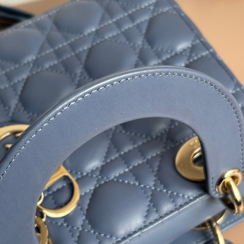 ::Christian Dior:: Lady Dior My ABCDior 紫藍羊皮5x4藤格紋淡金釦手提斜背黛妃包-30