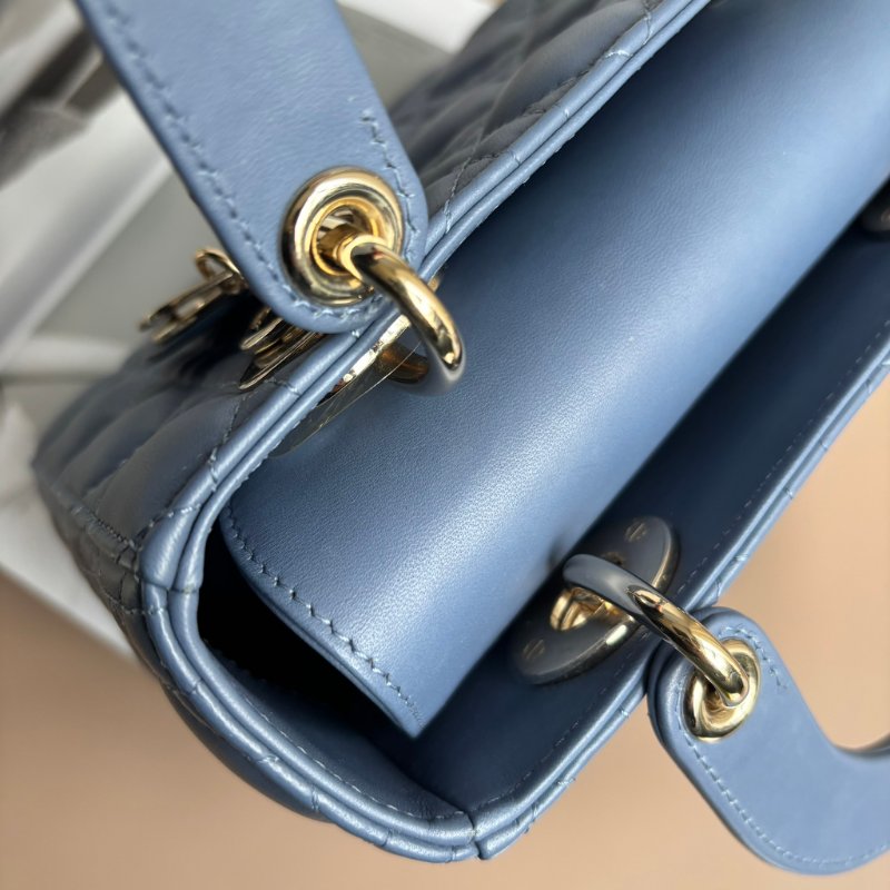 ::Christian Dior:: Lady Dior My ABCDior 紫藍羊皮5x4藤格紋淡金釦手提斜背黛妃包-32