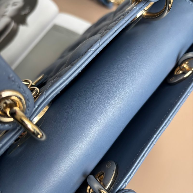 ::Christian Dior:: Lady Dior My ABCDior 紫藍羊皮5x4藤格紋淡金釦手提斜背黛妃包-33