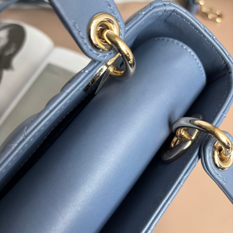 ::Christian Dior:: Lady Dior My ABCDior 紫藍羊皮5x4藤格紋淡金釦手提斜背黛妃包-34