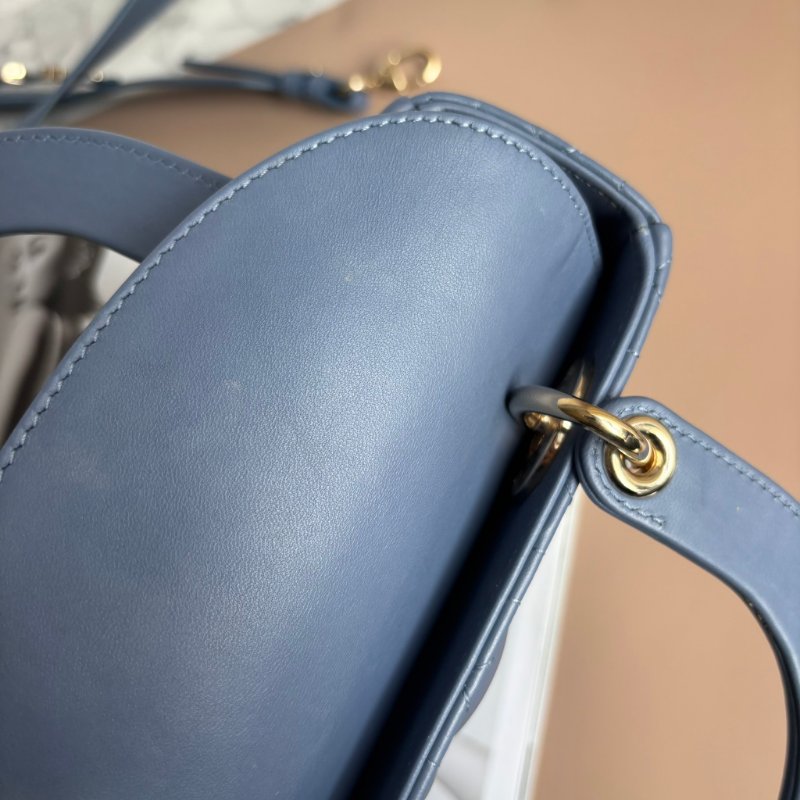 ::Christian Dior:: Lady Dior My ABCDior 紫藍羊皮5x4藤格紋淡金釦手提斜背黛妃包-35