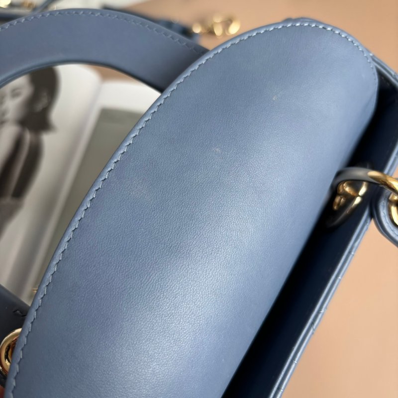 ::Christian Dior:: Lady Dior My ABCDior 紫藍羊皮5x4藤格紋淡金釦手提斜背黛妃包-36