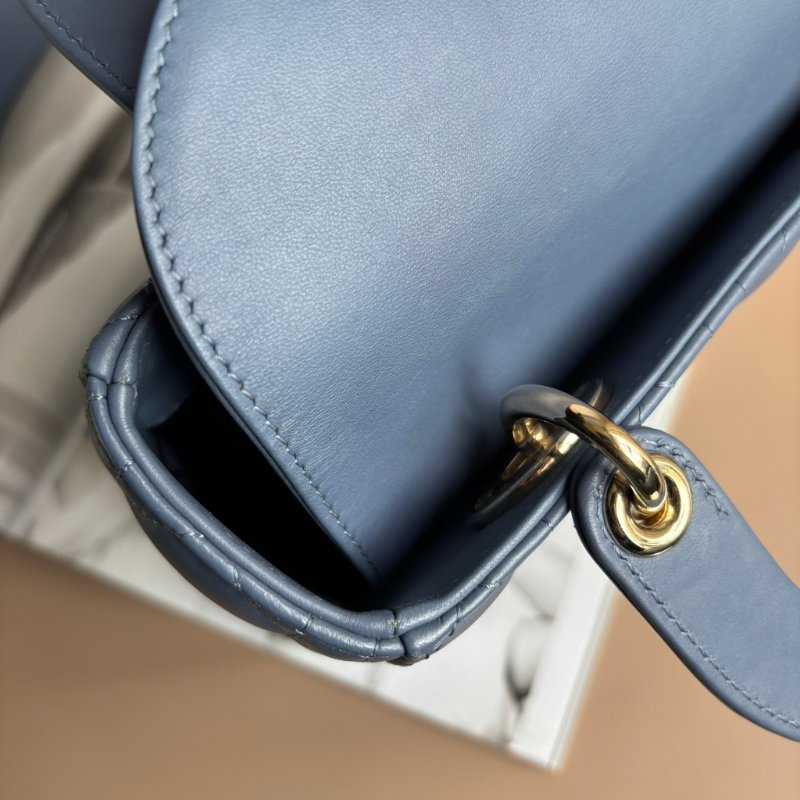 ::Christian Dior:: Lady Dior My ABCDior 紫藍羊皮5x4藤格紋淡金釦手提斜背黛妃包-37