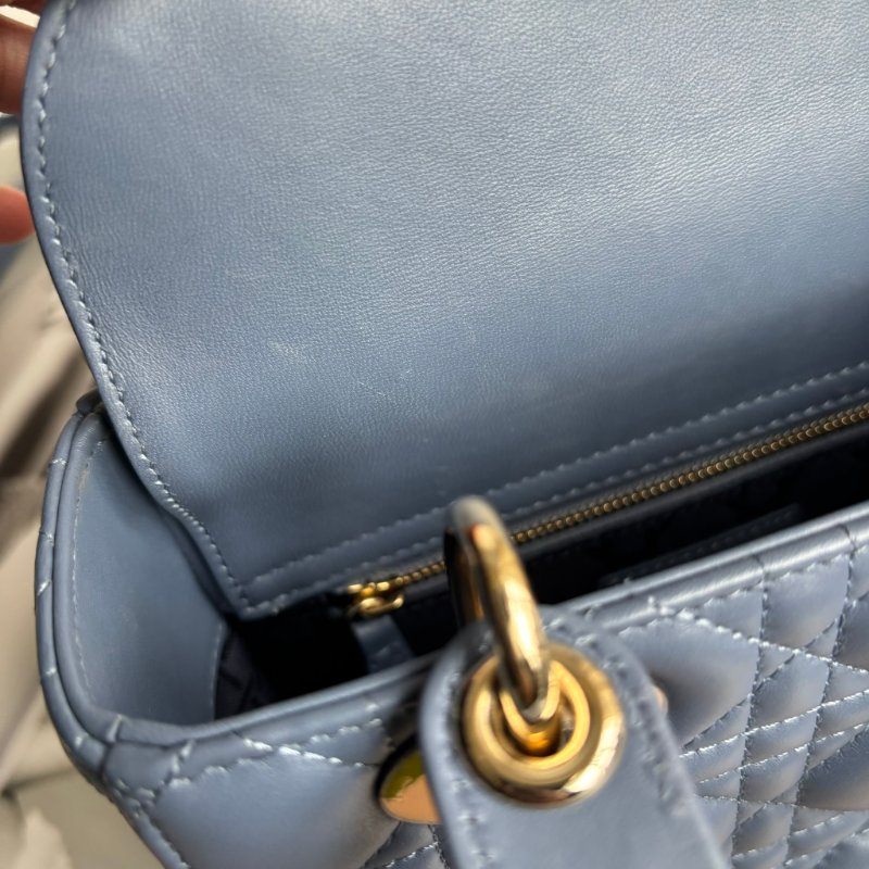 ::Christian Dior:: Lady Dior My ABCDior 紫藍羊皮5x4藤格紋淡金釦手提斜背黛妃包-38