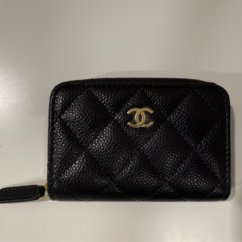 全新全配🖤 Chanel爆款ㄇ字經典拉鍊零錢包卡包荔枝牛黑金扣🤍-12