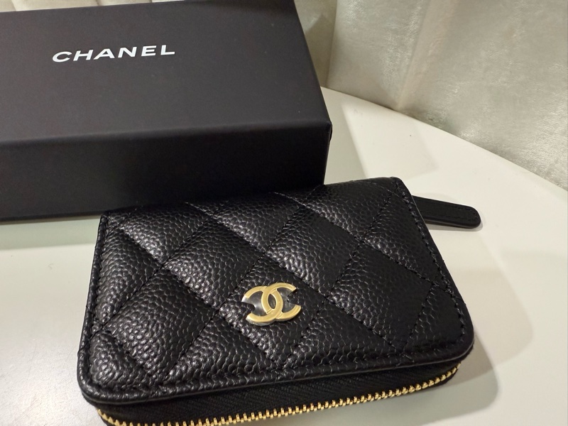 全新全配🖤 Chanel爆款ㄇ字經典拉鍊零錢包卡包荔枝牛黑金扣🤍-2
