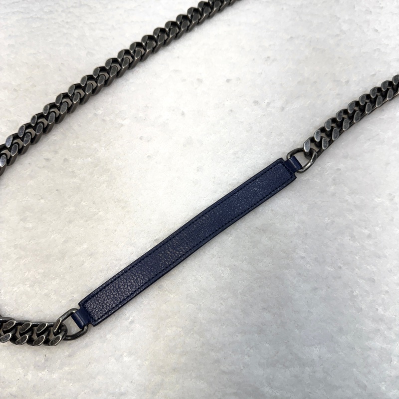 YSL藍色牛皮霧銀釦V型紋學院包428056-31