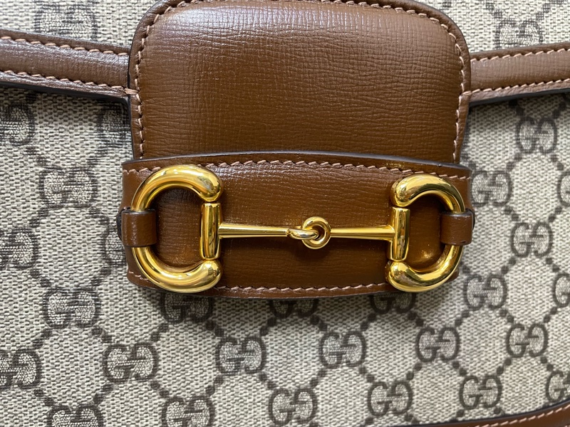 Gucci 棕色老花1955 Horsebit 中號肩斜背包-5