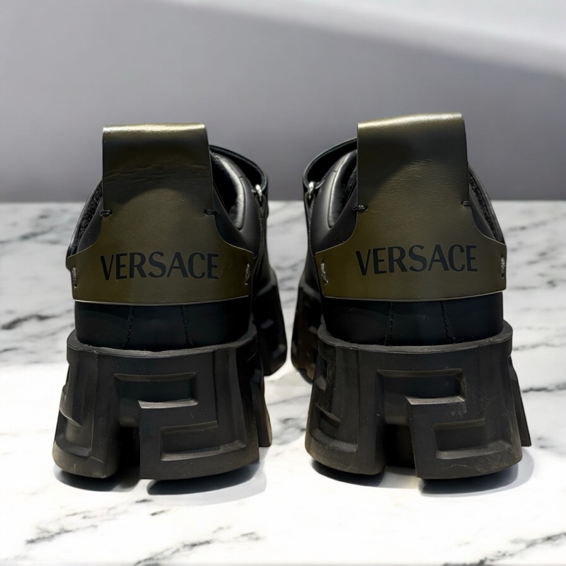 Versace全皮雙排魔鬼氈休閒鞋/黑綠尾-3