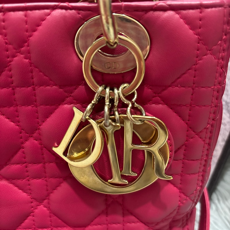 Dior 迪奧 經典Lady Dior淡金釦小羊皮手提肩背斜背黛妃包-0