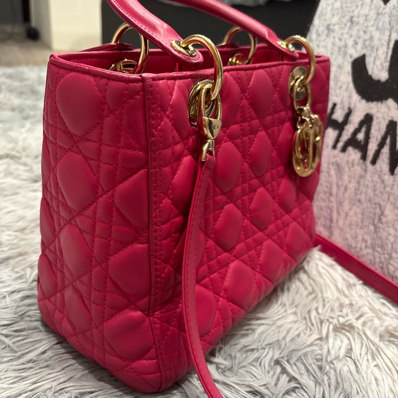 Dior 迪奧 經典Lady Dior淡金釦小羊皮手提肩背斜背黛妃包-3