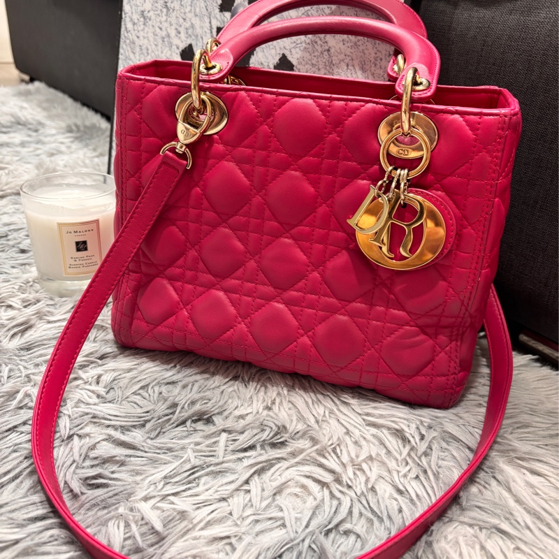 Dior 迪奧 經典Lady Dior淡金釦小羊皮手提肩背斜背黛妃包-4