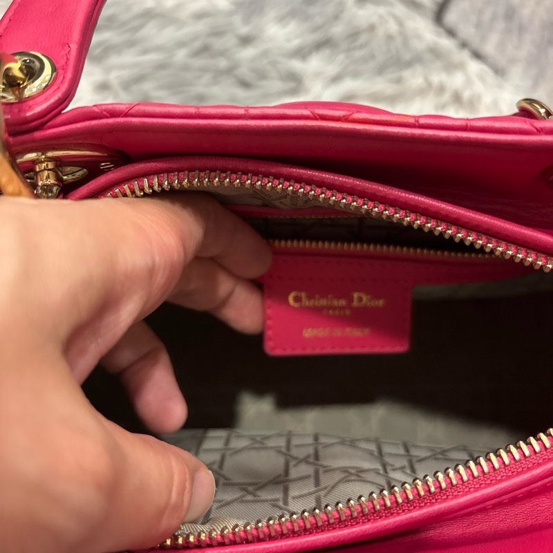 Dior 迪奧 經典Lady Dior淡金釦小羊皮手提肩背斜背黛妃包-12