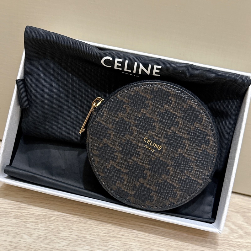 🎠 Celine凱旋門老花帆布圓型零錢包-0
