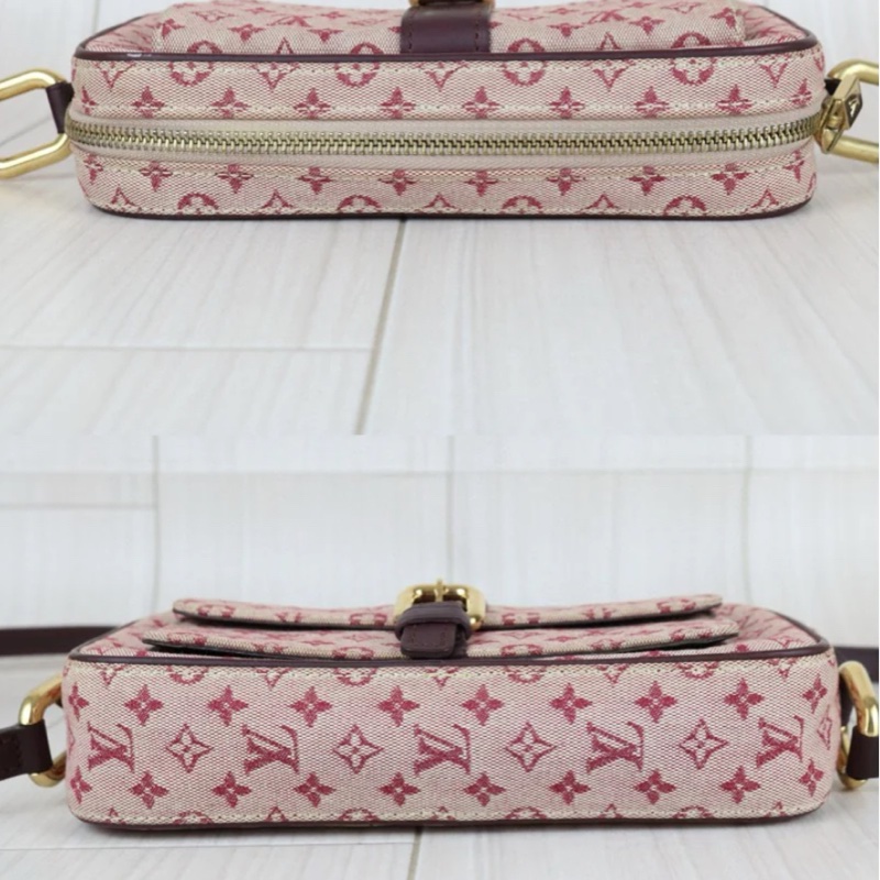 「JL精品代購」9新 LV 樹莓紅 丹寧相機包-4