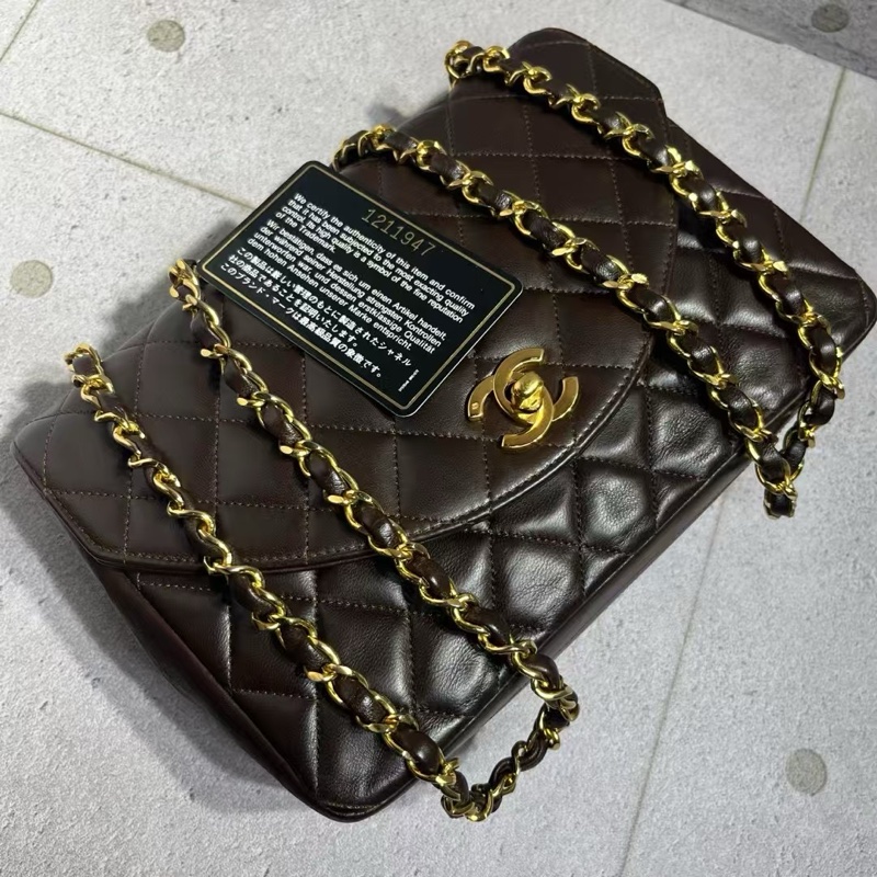 Chanel vintage 朱古力啡色半月包-6