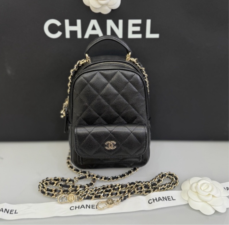 爆款香奈兒 Chanel 小書包 後背包 手提包 荔枝黑淡金釦-0