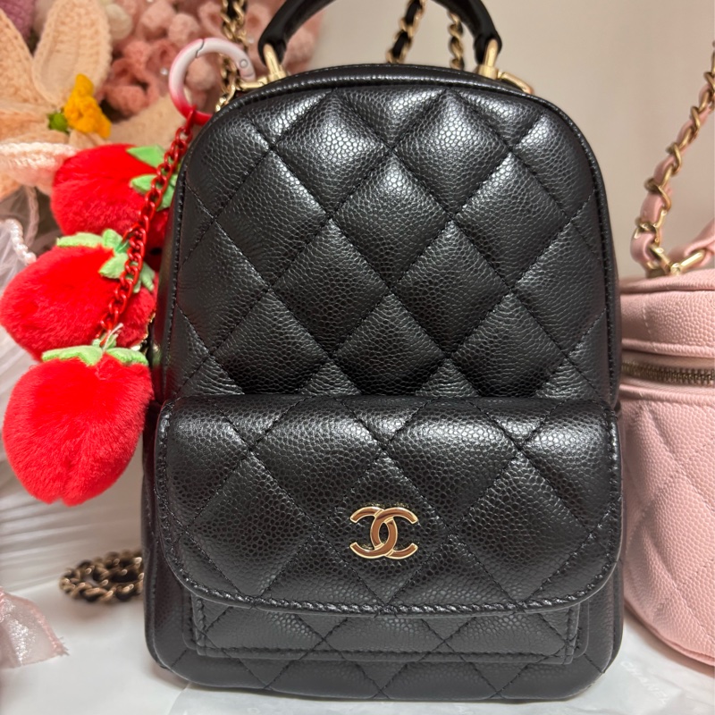 爆款香奈兒 Chanel 小書包 後背包 手提包 荔枝黑淡金釦-2