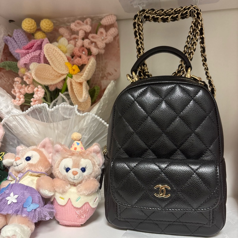 爆款香奈兒 Chanel 小書包 後背包 手提包 荔枝黑淡金釦-10