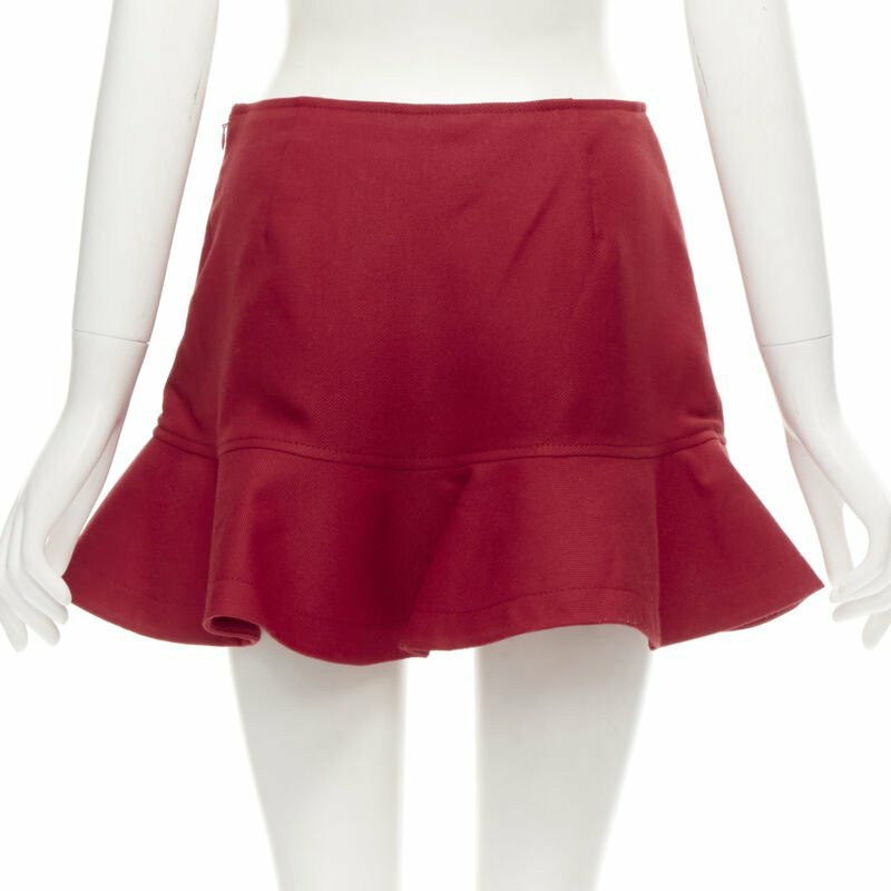 VALENTINO black beaded heart badge red twill flared frill shorts IT38 XS-4