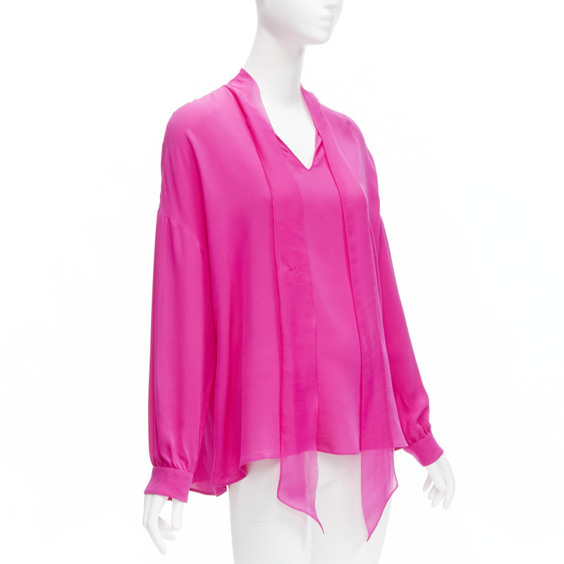 VALENTINO Piccioli 2022 Runway Pink PP 100% silk neck tie relaxed blouse IT38 XS-2