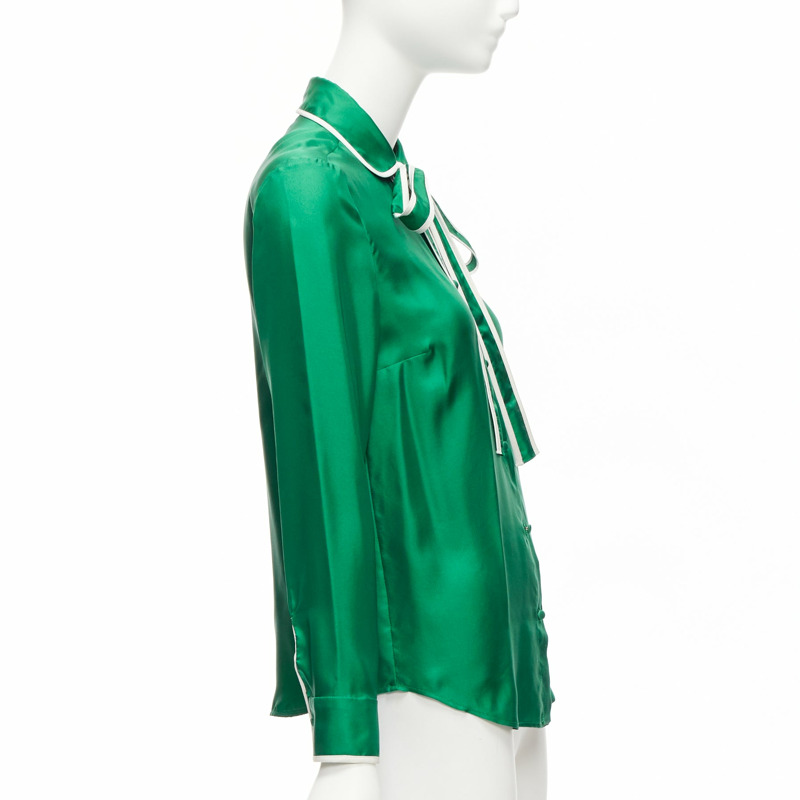 RED VALENTINO 2022 100% silk green bow tie Peter Pan blouse shirt IT38 XS-3