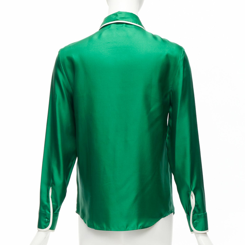 RED VALENTINO 2022 100% silk green bow tie Peter Pan blouse shirt IT38 XS-4